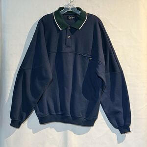 John Weitz Men’s L Vintage Navy Polo Sweatshirt USA Made Long Sleeve